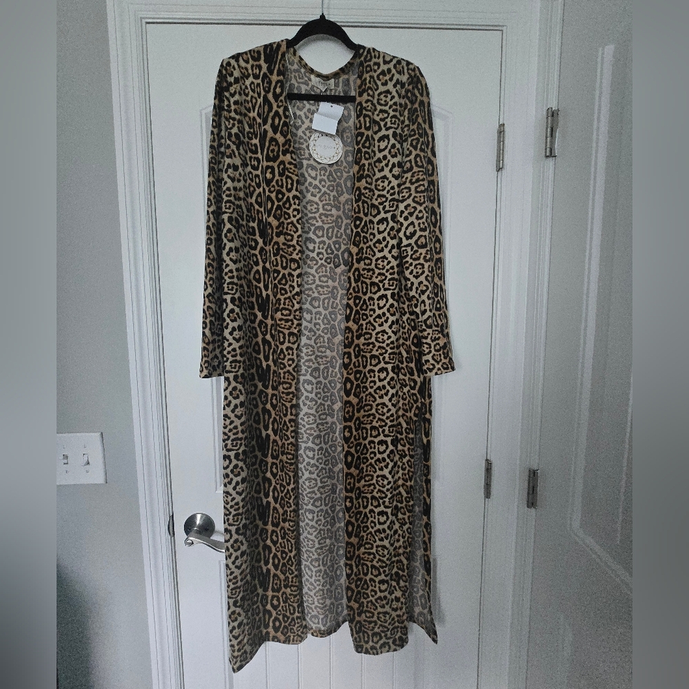 Umgee NWT Leopard Print Cardigan Sz XL Open Front Long Line Lightweight